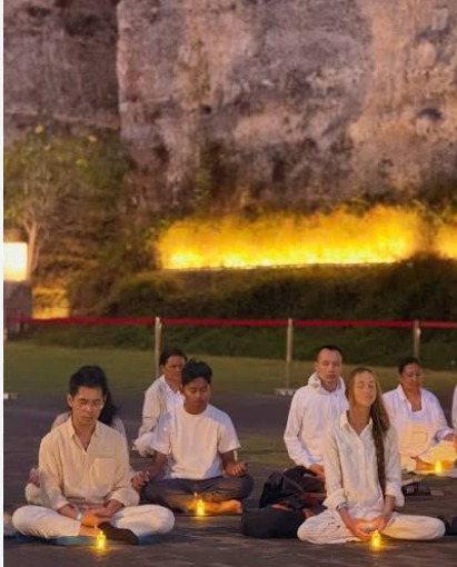 Traveler practicing mindful breathing during a Bali tour meditation experience with Mr Bali Tou